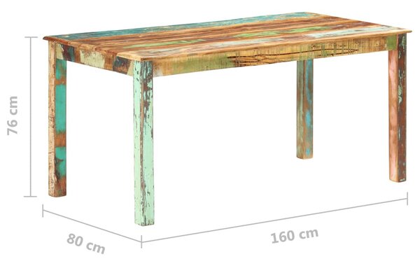 Újrahasznosított tömör fa étkezőasztal 160 x 80 x 76 cm