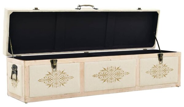 Krémszínű tömör fenyőfa és szövet tárolópad 110 cm