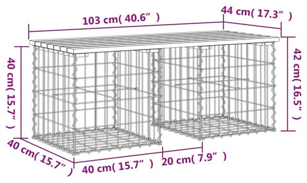 Tömör fenyőfa gabion kerti pad 103x44x42 cm