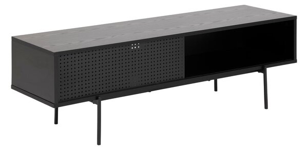 Fekete TV-állvány kőrisfa dekorral 140x45 cm Angus – Actona