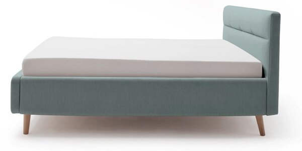 Világoskék kárpitozott ágyneműtartós franciaágy ágyráccsal 160x200 cm Lotte – Meise Möbel