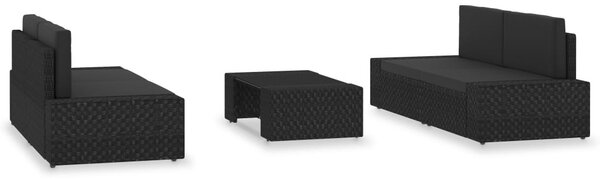 5 részes fekete polyrattan kerti ülőgarnitúra