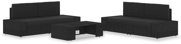 5 részes fekete polyrattan kerti ülőgarnitúra