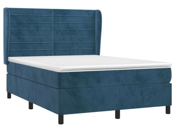 VidaXL sötétkék bársony rugós ágy matraccal 140x200 cm