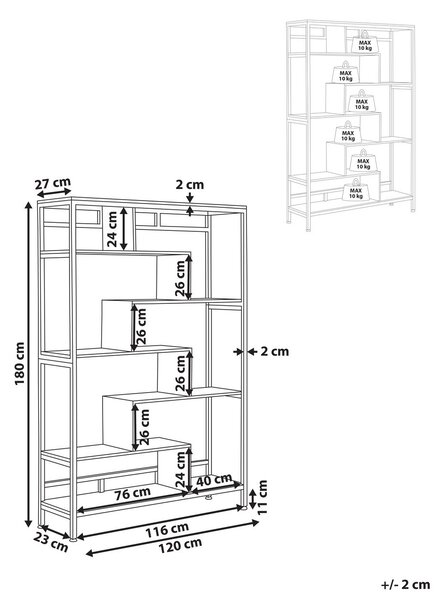 Hatszintes polcos elem DAVEN 180 cm Barna