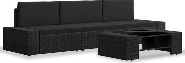 4 részes fekete polyrattan kerti ülőgarnitúra