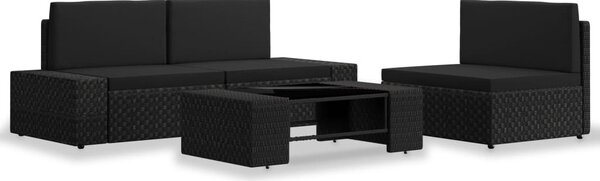 4 részes fekete polyrattan kerti ülőgarnitúra