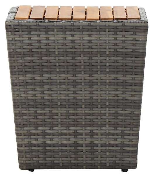 3 részes szürke polyrattan és akácfa kerti bisztrószett
