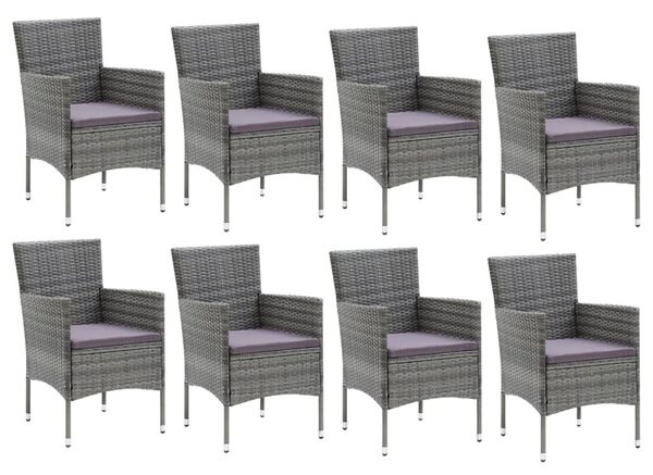9 részes szürke polyrattan kerti étkezőgarnitúra párnákkal