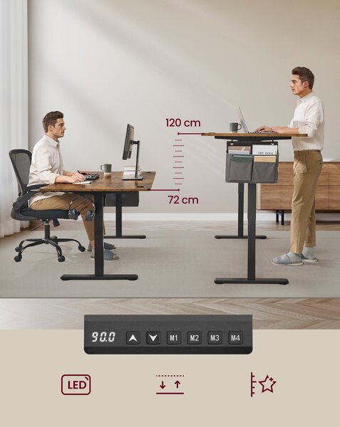 Magasságállítható elektromos íróasztal memóriafunkcióval 180 x 80 cm, vintage barna