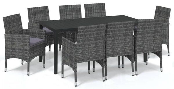9 részes szürke polyrattan kerti étkezőgarnitúra párnákkal