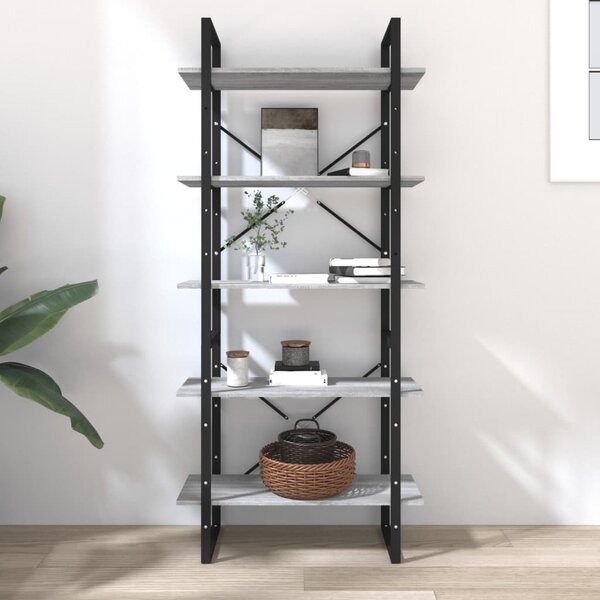 5 szintes szürke sonoma szerelt fa könyvszekrény 80x30x175 cm