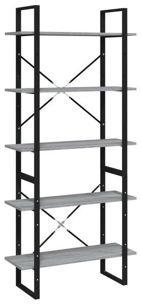 5 szintes szürke sonoma szerelt fa könyvszekrény 80x30x175 cm