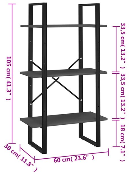 Szürke forgácslap tárolópolc 60 x 30 x 105 cm