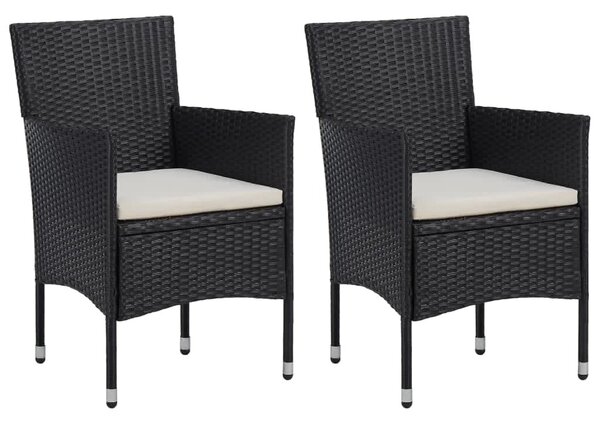 3 részes fekete polyrattan kerti étkezőgarnitúra párnákkal