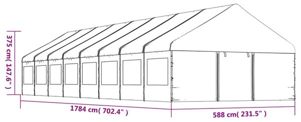 Fehér polietilén pavilon tetővel 17,84 x 5,88 x 3,75 m