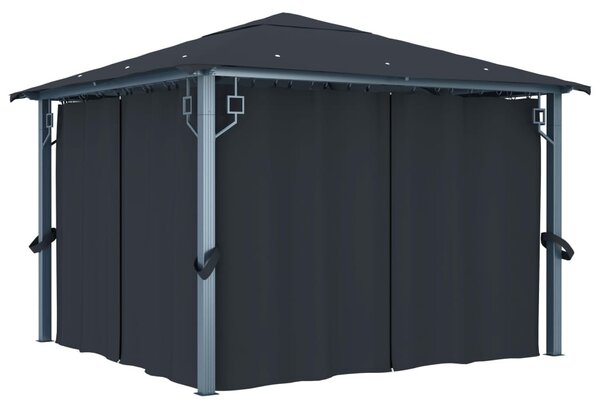 Antracit alumíniumpavilon függönnyel/LED fényfüzérrel 3 x 3 m
