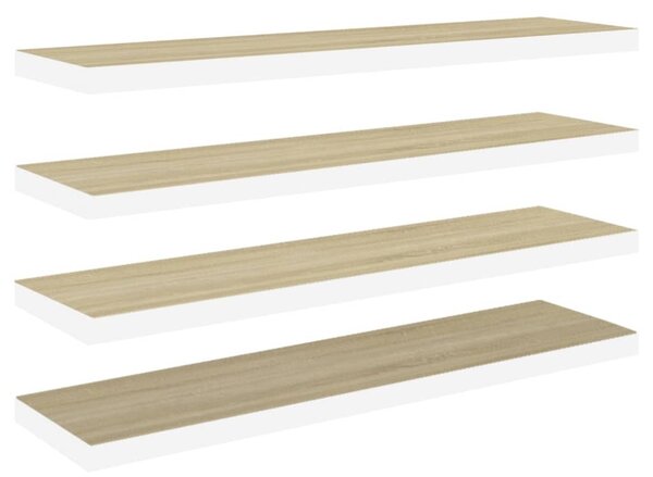 4 db tölgyszínű és fehér MDF lebegő fali polc 120x23,5x3,8 cm