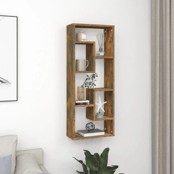 Füstös tölgy színű szerelt fa fali polc 36 x 16 x 90 cm