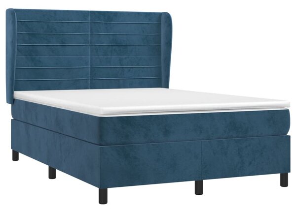 VidaXL sötétkék bársony rugós ágy matraccal 140x190 cm