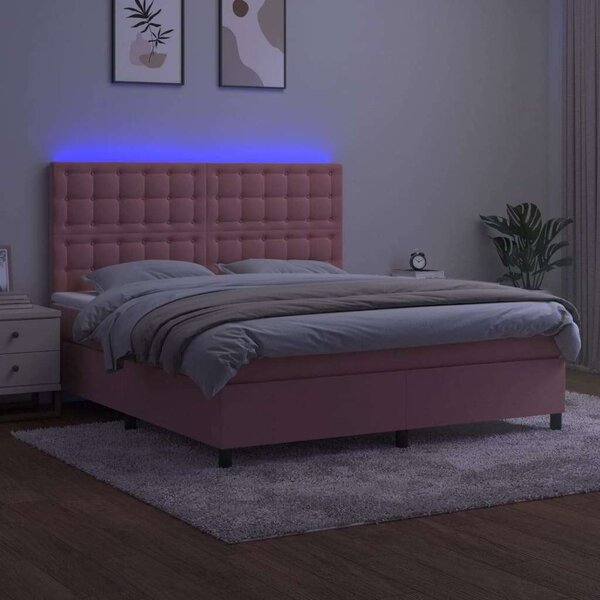 VidaXL rózsaszín bársony rugós és LED-es ágy matraccal 160x200 cm