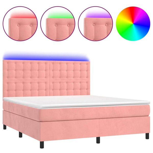 VidaXL rózsaszín bársony rugós és LED-es ágy matraccal 160x200 cm