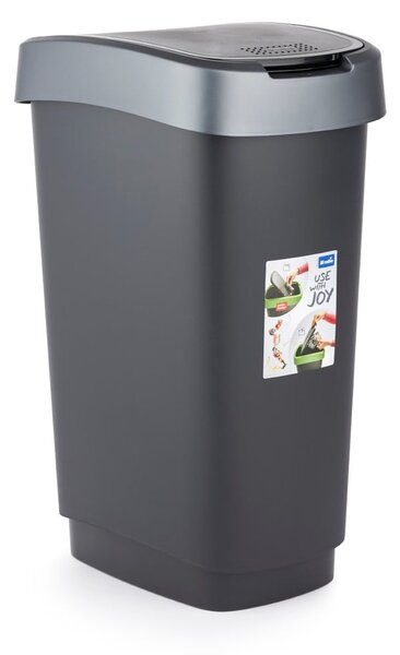 Ezüstszínű-fekete szemetes újrahasznosított műanyagból 25 l Twist - Rotho