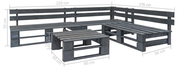 4 részes szürke fa kerti raklap-ülőgarnitúra