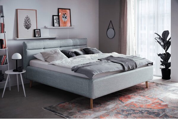 Szürkéskék kárpitozott ágyneműtartós franciaágy ágyráccsal 180x200 cm Lotte – Meise Möbel