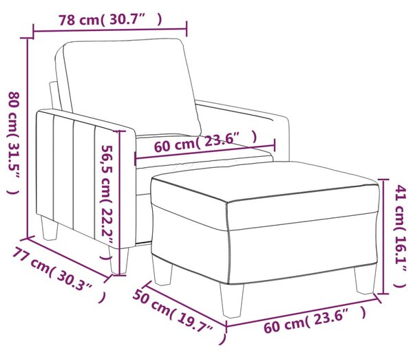 Krémszínű műbőr kanapéfotel lábtartóval 60 cm