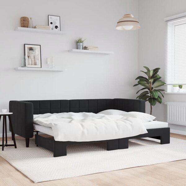 Fekete kihúzható bársony heverő 80 x 200 cm