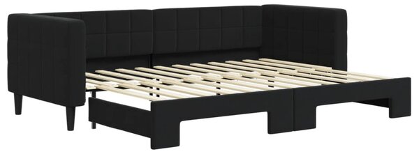 Fekete kihúzható bársony heverő 80 x 200 cm