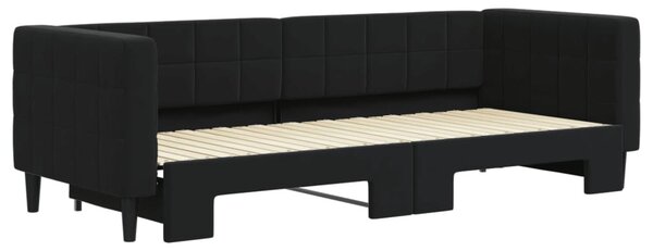 Fekete kihúzható bársony heverő 80 x 200 cm
