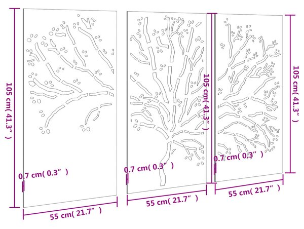 3 db famintás corten acél kerti faldísz 105 x 55 cm
