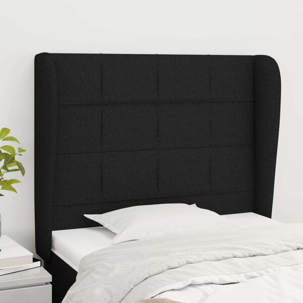 Fekete szövet fejtámla szárnyakkal 103 x 23 x 118/128 cm