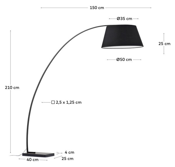 Fekete állólámpa textil búrával (magasság 210 cm) Juhe – Kave Home