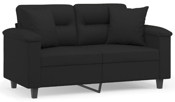 2 személyes fekete mikroszálas szövetkanapé párnákkal 120 cm