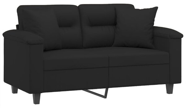 2 személyes fekete mikroszálas szövetkanapé párnákkal 120 cm