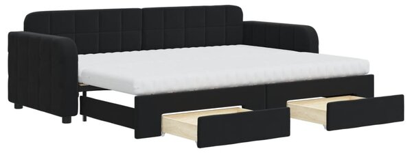 Fekete kihúzható bársony heverő fiókkal 80 x 200 cm