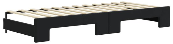 Fekete kihúzható bársony heverő fiókkal 80 x 200 cm