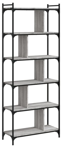 6 szintes szürke sonoma színű fa könyvespolc 76 x 32 x 192 cm