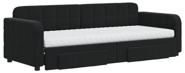 Fekete kihúzható bársony heverő fiókkal 80 x 200 cm