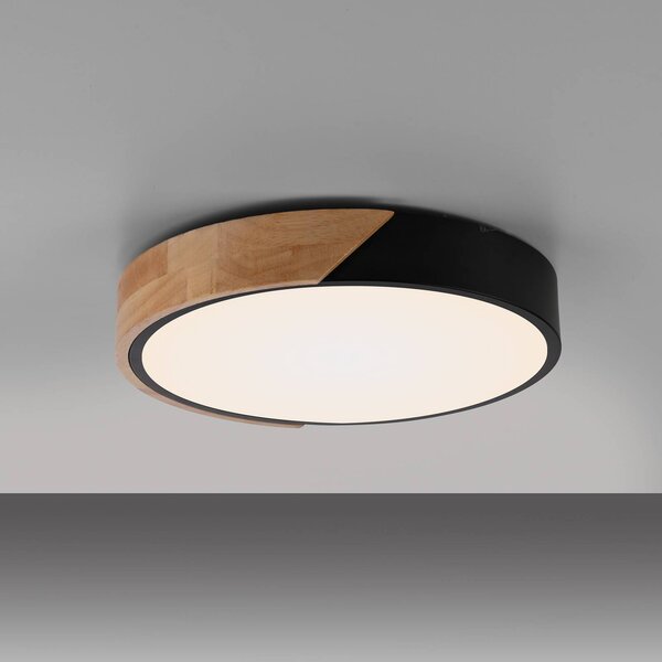 JUST LIGHT. GmbH Bila LED mennyezeti lámpa, fekete, Ø 32 cm, fa, Világos fa, Nappali / Étkező, Fa