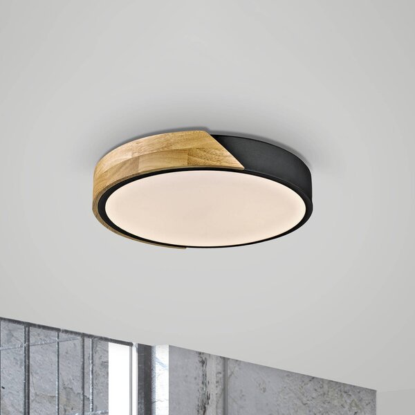 JUST LIGHT. GmbH Bila LED mennyezeti lámpa, fekete, Ø 32 cm, fa, Világos fa, Nappali / Étkező, Fa