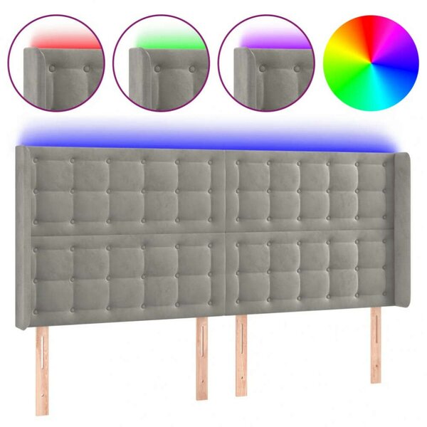 VIDAXL LED-es Bársony Fejtámla - Világosszürke - 163x16x118/128cm