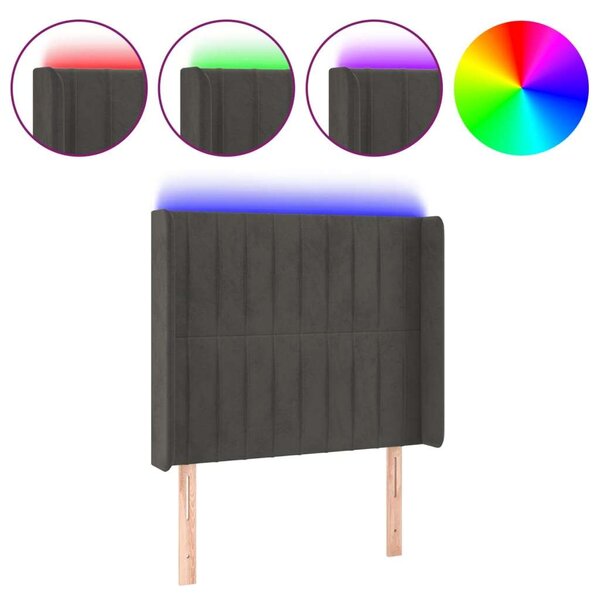 Sötétszürke bársony led-es fejtámla 93x16x118/128 cm