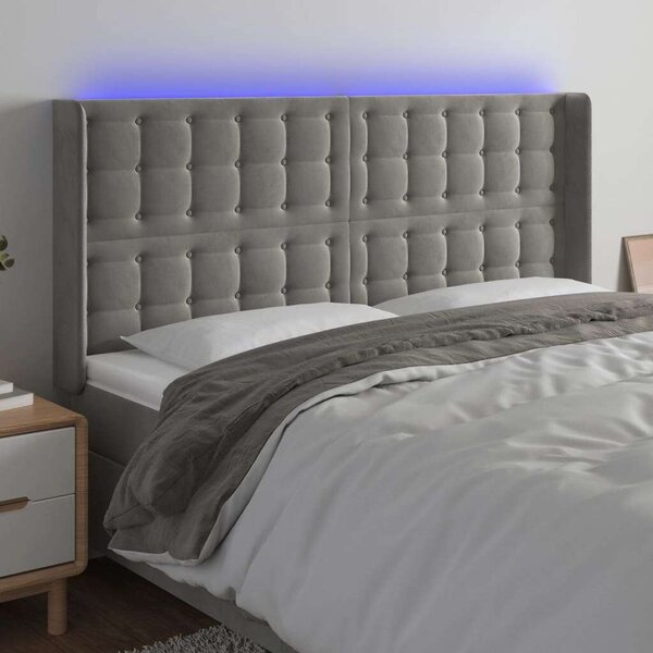 VIDAXL LED-es Bársony Fejtámla - Világosszürke - 163x16x118/128cm