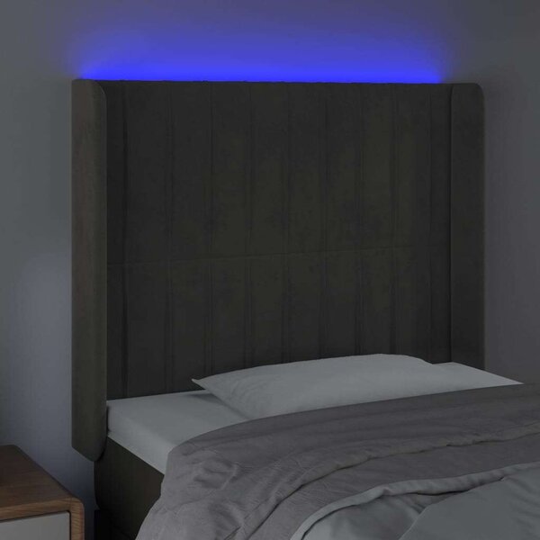 Sötétszürke bársony led-es fejtámla 93x16x118/128 cm