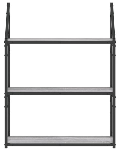 3 szintes szürke sonoma színű szerelt fa fali polc 60x21x78,5cm