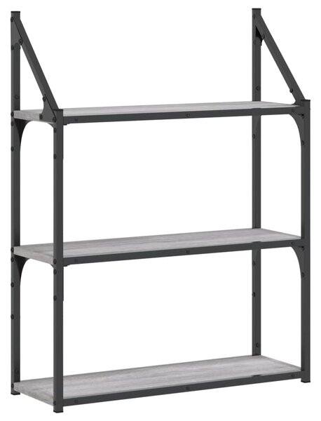 3 szintes szürke sonoma színű szerelt fa fali polc 60x21x78,5cm
